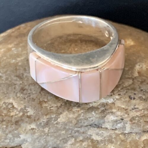 Navajo Pink Mother of Pearl Inlay Band Ring | Sz 8 | Authentic Native American Handmade | 12413