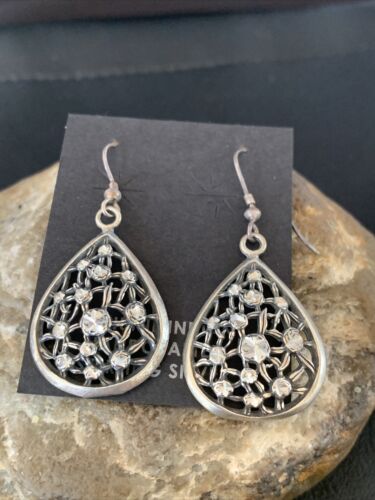 Old Pawn Southwestern Sterling Silver Dangle Earrings | Diamond Cut | 1" | 12987