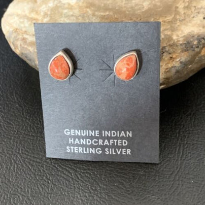 Navajo Spiny Oyster Earrings | Sterling Silver | Minimalist Native American Handmade | 12832