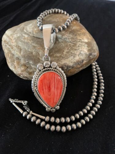 Navajo Spiny Oyster Pendant with Pearls | Sterling Silver Necklace | Authentic Native American Handmade | 4684