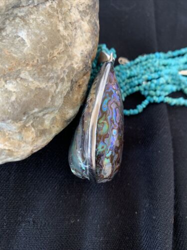Navajo Sterling Blue Turquoise 4 Strand Necklace | Pava Shell Pendant | 19" Multi-Strand | Southwestern | 00890