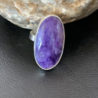 Navajo Purple Charoite Ring | Sterling Silver | Sz 8 Adjustable | Authentic Native American Handmade | 10528