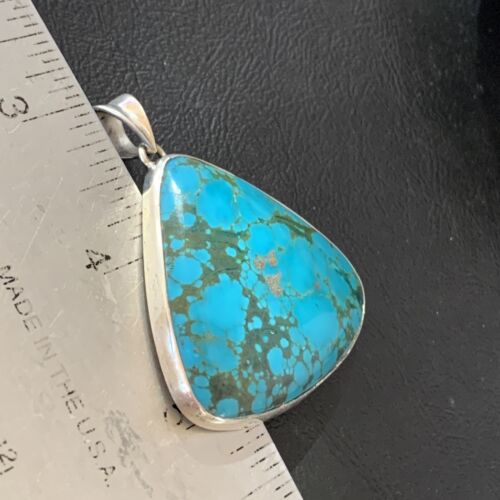 Navajo Men's Pendant | Sterling Silver Spiderweb Turquoise | 2" | Authentic Native American Handmade | 10750