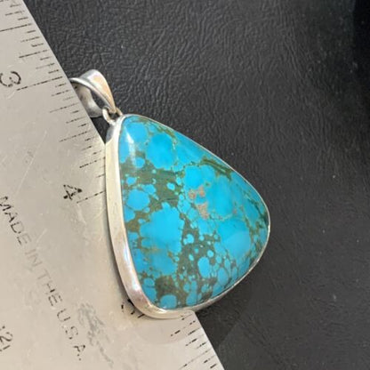 Navajo Men's Pendant | Sterling Silver Spiderweb Turquoise | 2" | Authentic Native American Handmade | 10750