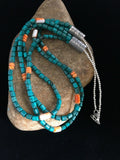 Navajo Sterling Silver Blue Spiderweb Turquoise Spiny Necklace | 3-Strand | 24" | 1774