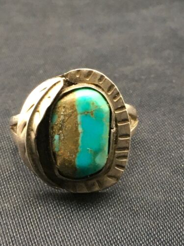 Navajo Blue Turquoise Ring | Sterling Silver | Sz 7.5 | Authentic Native American Handmade | 4457