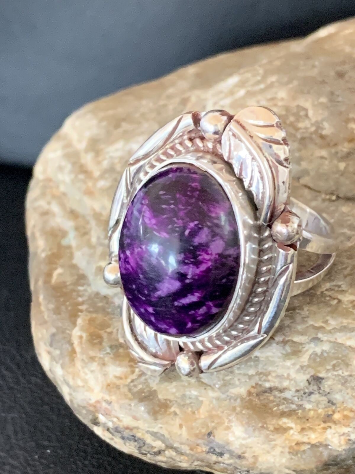 Navajo Purple Sugilite Ring | Sterling Silver | Sz 7.5 | Authentic Native American Handmade | 10440