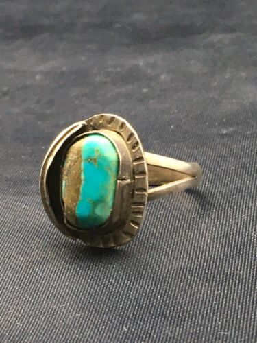 Navajo Blue Turquoise Ring | Sterling Silver | Sz 7.5 | Authentic Native American Handmade | 4457