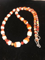 Native American Red Spiny Oyster Navajo Necklace | Sterling Silver | 23" | 8491 | Graduated