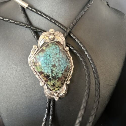 Bolo Tie | Blue Spiderweb Turquoise | Sterling Silver | Navajo | Handmade Southwestern Jewelry | 14255