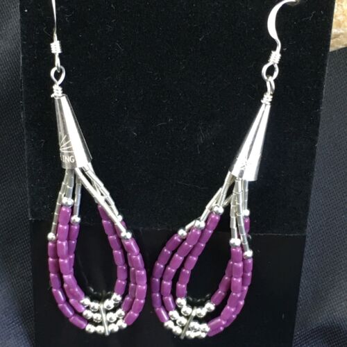 Handmade Liquid Silver Heishi Beads Purple Sugilite Earrings | Sterling Silver | 2" | 1993