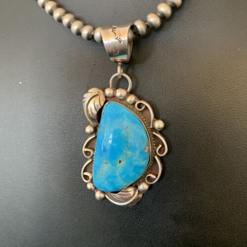 Native American Sterling Silver Blue Kingman Turquoise Necklace Pendant | Women's | 10901