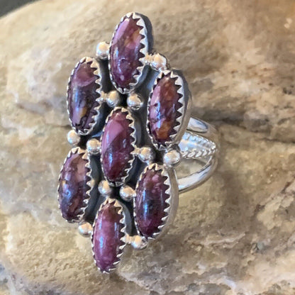 Navajo Purple Spiny Oyster Multi-Stone Cluster Ring | Authentic Native American Sterling Silver | Sz 6 | 11556