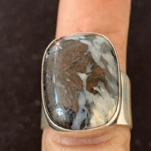 Navajo Men's White Black Cinnabrite Ring | Sterling Silver | Sz 6.5 | Authentic Native American Handmade | 1551