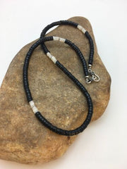 Southwestern Men's Necklace | White Mother of Pearl Heishi & Black Onyx | Sterling Silver | 19" | 8901