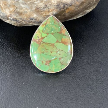 Adjustable Navajo Green Mojave Turquoise Ring | Sterling Silver | Sz 8 | 11722