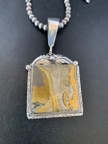 Navajo Bumblebee Jasper Pendant Necklace | Sterling Silver | Authentic Native American Handmade | 10462