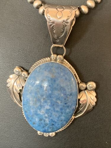 Navajo Denim Lapis Necklace with Pendant | Sterling Silver | Authentic Native American Handmade | 12442