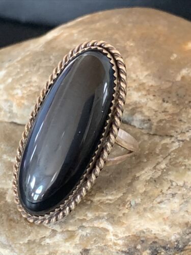 Native American Old Pawn Navajo Black Onyx Ring | Sterling Silver | Sz 7 | 11946