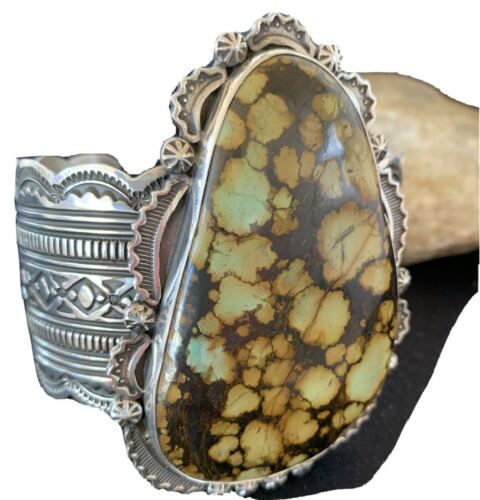 Native American Men's Navajo Spiderweb Turquoise Cuff Bracelet | Sterling Silver | 1272