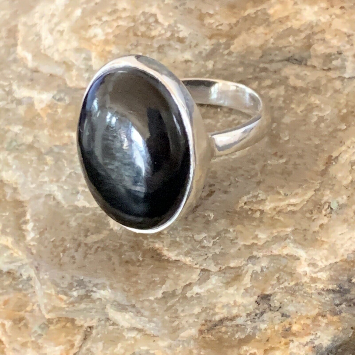 Southwestern Navajo Handmade Sterling Silver Black Onyx Ring | Sz 7.5 | 11621