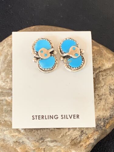 Zuni Blue Kingman Turquoise Snake Earrings | Sterling Silver | Authentic Native American Handmade | 12040