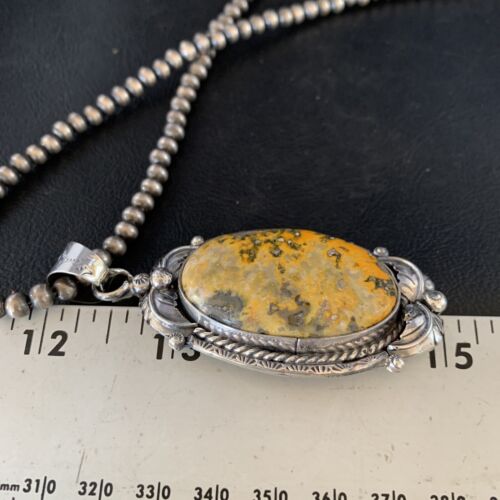 Navajo Bumblebee Jasper Pendant Necklace | Sterling Silver | Authentic Native American Handmade | 14202