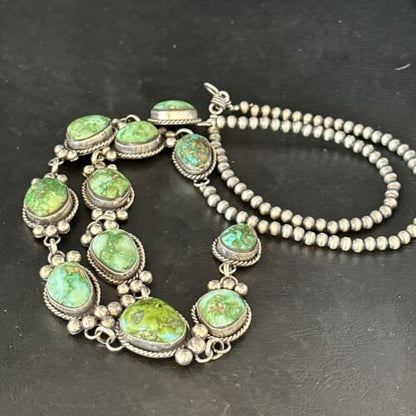 Navajo Sonoran Gold Turquoise Lariat Necklace | Sterling Silver | Native American Handmade | 14406