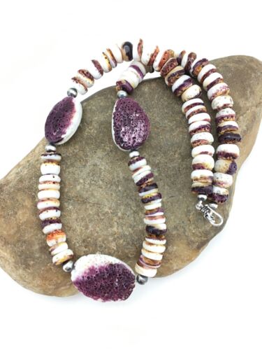 Navajo Purple Spiny Oyster Necklace | Sterling Silver | 21" | Authentic Native American Handmade | 4915