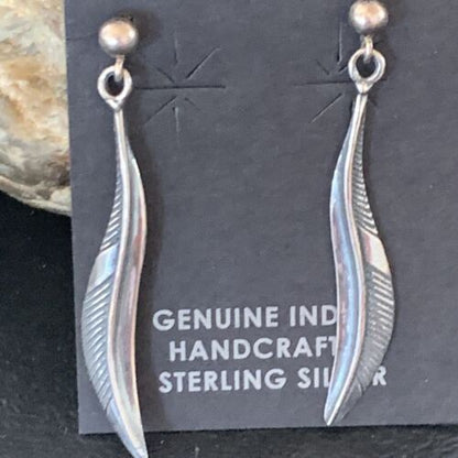 Old Pawn Southwestern Sterling Silver Dangle Feather Earrings | 1" | 12988