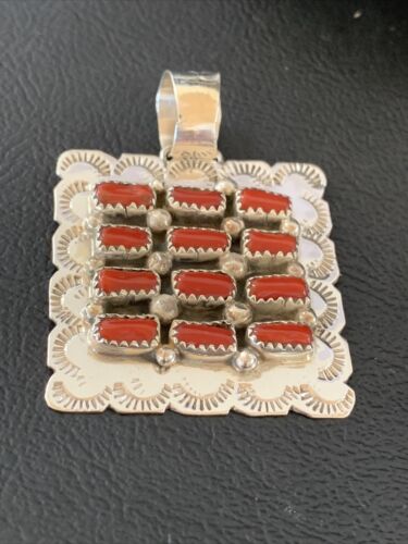 Navajo Red Coral and Multi-Stone Cluster Pendant | Authentic Native American Sterling Silver | 2" | 2100