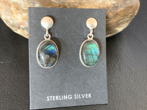 Navajo Labradorite Earrings | Sterling Silver | Authentic Native American Handmade | 13072