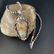 Men's Navajo Green Boulder Turquoise Pendant Necklace | Sterling Silver | Authentic Native American Handmade | 13661
