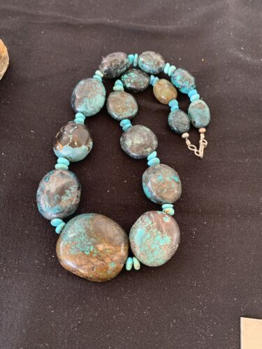 Navajo Graduated Sterling Silver Natural Blue Nugget Turquoise Necklace | Authentic Native American | 20" | 00626