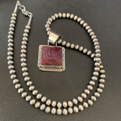 Navajo Pear Purple Spiny Oyster Pendant Necklace | Sterling Silver | Authentic Native American Handmade | 10951