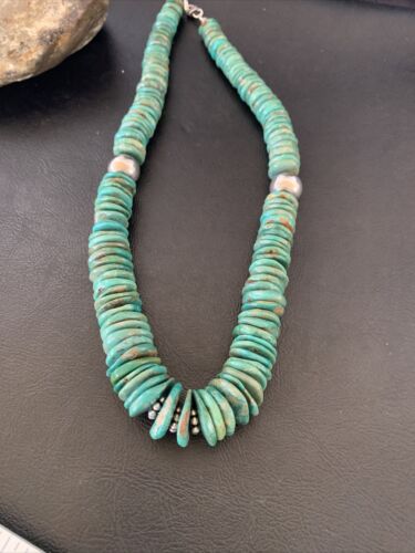Navajo Green Turquoise Necklace | Graduated Sterling Silver | 19" | Authentic Native American Handmade | 11705 - Masha USA