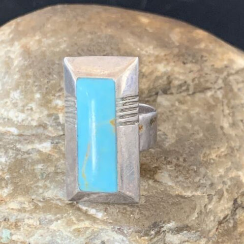 Native American Handmade Navajo Blue Turquoise Inlay Band Ring | Sz 7 | 12855