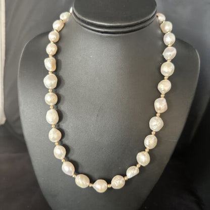 Native American White Freshwater Pearl Necklace | Gold Filled Beads | 20" | 14322 - Masha USA