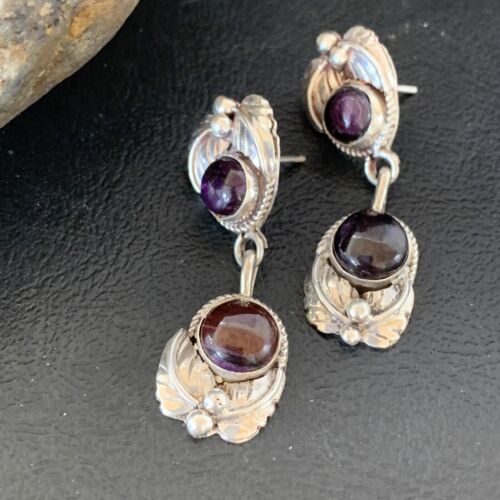 Native American Navajo Purple Sugilite Dangle Earrings | Sterling Silver | Handmade | 1592