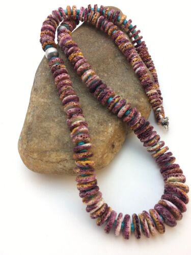 Navajo Purple Spiny Oyster & Turquoise Necklace | Sterling Silver | Authentic Native American | 32" | 8886