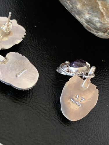 Navajo Purple Sugilite Post Dangle Earrings | Sterling Silver | Authentic Native American Handmade | 1596