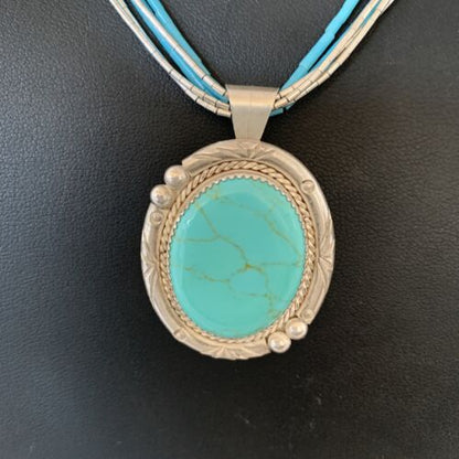 Navajo Green Turquoise Liquid Heishi Necklace | Sterling Silver | 5 Strand | Authentic Native American | 02050