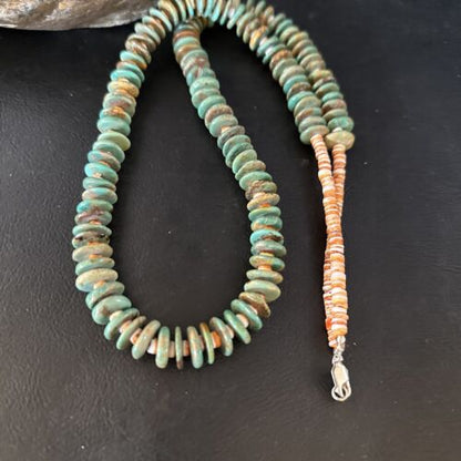 Santo Domingo Green Turquoise Spiny Oyster Necklace | Sterling Silver | 28" | 14730