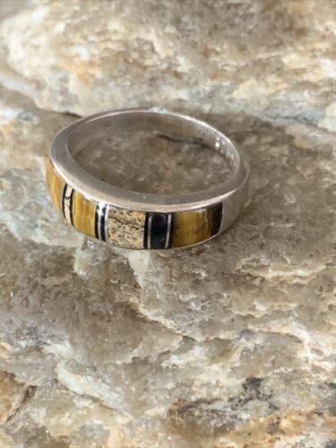 Navajo Black Onyx Coffee Tiger's Eye Inlay Ring | Sterling Silver | Sz 6.5 | 10794