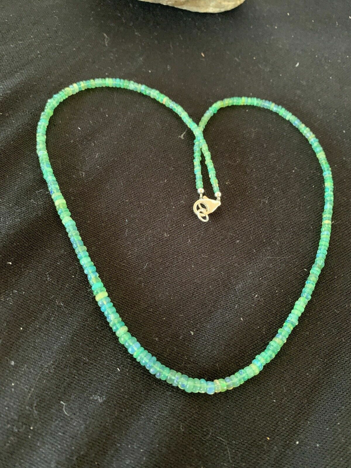 Southwestern Women's Necklace | Sterling Silver | Green Fire Faux Opal Beads | 18" | 00182