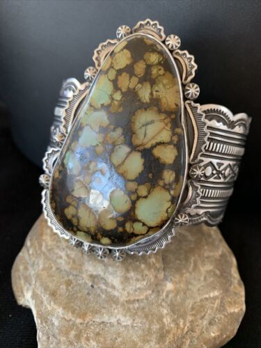 Native American Men's Navajo Spiderweb Turquoise Cuff Bracelet | Sterling Silver | 1272