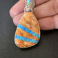 Men's Navajo Orange Spiny Oyster Blue Opal Inlay Pendant | Sterling Silver | Native American Handmade | 12487