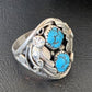 Navajo Blue Kingman Turquoise Feather Ring | Authentic Native American Sterling Silver | Multi-Stone | Sz 11.5 | 12220