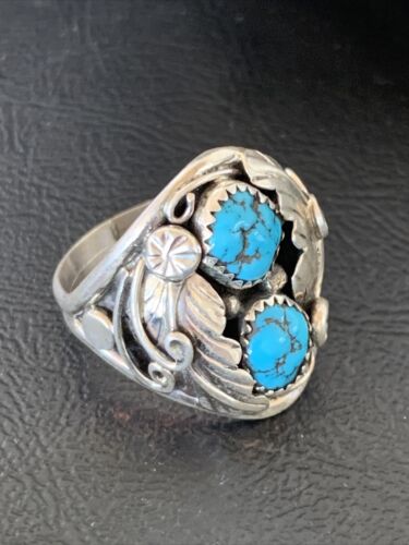 Navajo Blue Kingman Turquoise Feather Ring | Authentic Native American Sterling Silver | Multi-Stone | Sz 11.5 | 12220