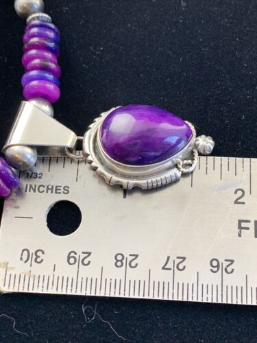 Women's Navajo Necklace with Purple Sugilite Pendant | Sterling Silver | Authentic Native American Handmade | 1628